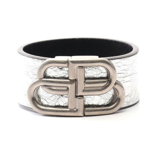 Balenciaga Leather Stainless Steel BB Logo Bracelet - Picture 1 of 6